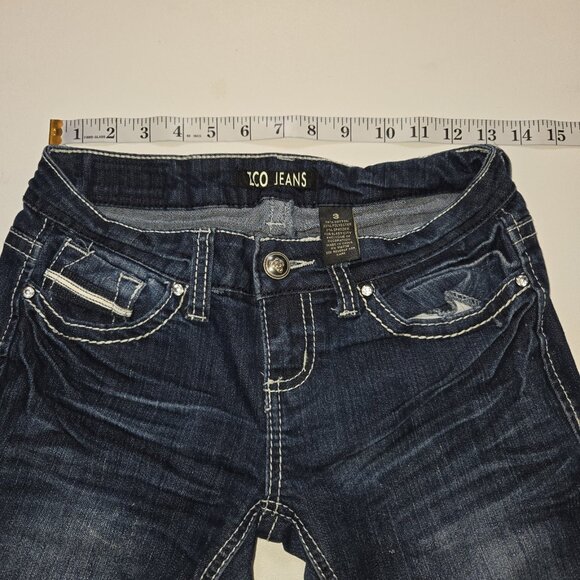 ZCO Womens Embellished Dark Denim Jeans 3 Rhinestone 26 X 30 Stretchy Straight - Picture 3 of 8